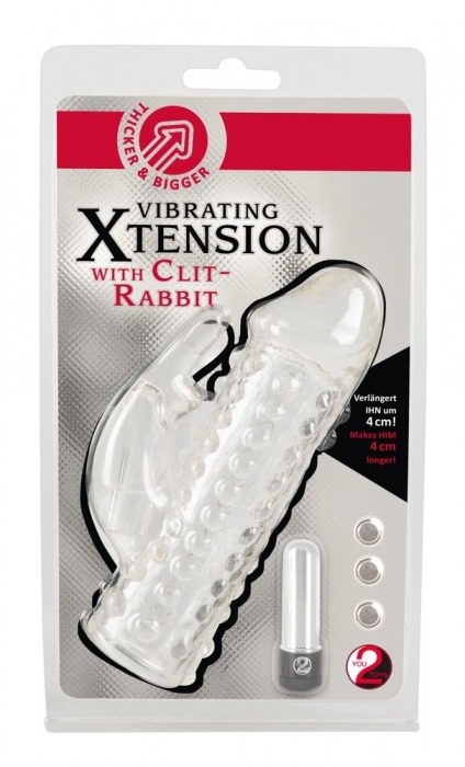 Насадка на пенис с клиторальным вибростимулятором Vibrating XTension with Clit-Rabbit - 17 см. - Orion - в Москве купить с доставкой