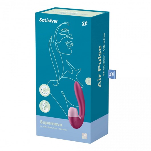 Малиновый вибратор с вакуумным стимулятором Supernova - 16,9 см. - Satisfyer