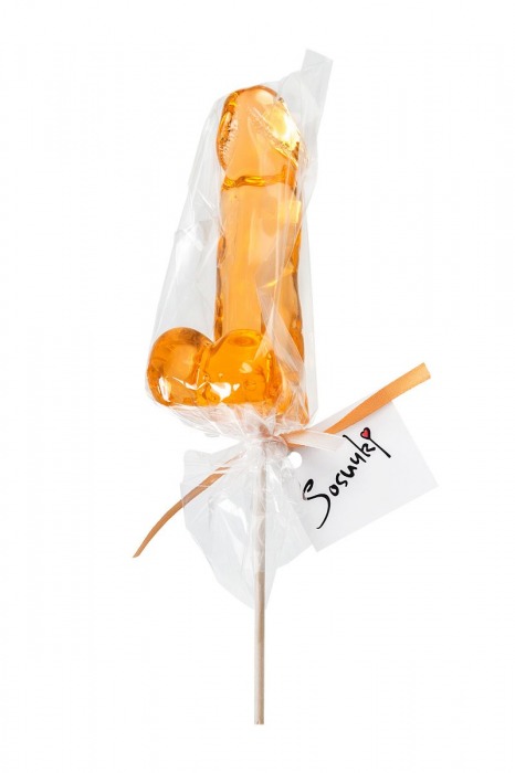 Оранжевый леденец в форме пениса со вкусом аморетто - Sosuчki - купить с доставкой в Москве