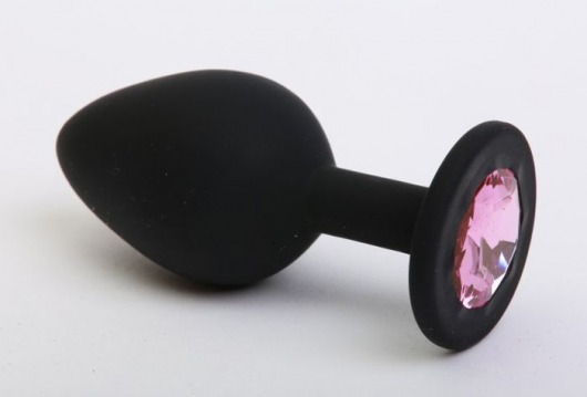 Черная силиконовая пробка с розовым кристаллом - 7 см. - Главсексмаг