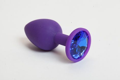 Фиолетовая анальная пробка с синим кристаллом - 8 см. - Главсексмаг