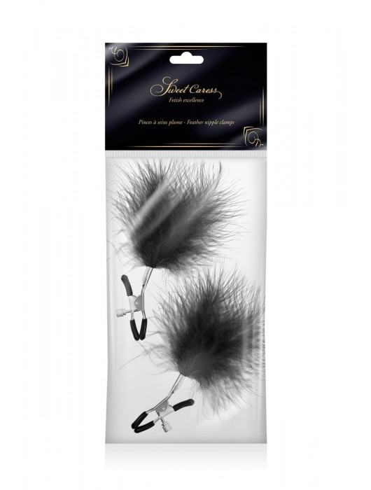 Зажимы на соски с черными пуховыми кисточками Sweet Caress Feather Nipple Clumps - Sweet Caress - купить с доставкой в Москве