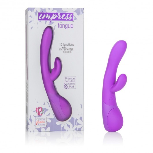 Фиолетовый вибромассажер Impress Tongue со стимуляцией клитора - 18 см. - California Exotic Novelties