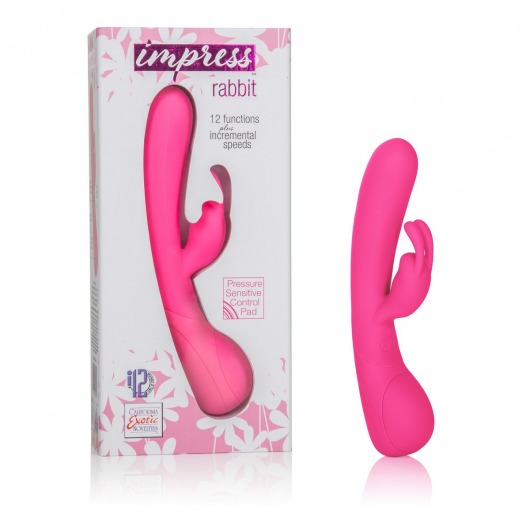 Розовый вибромассажер Impress Rabbit со стимуляцией клитора - 18 см. - California Exotic Novelties