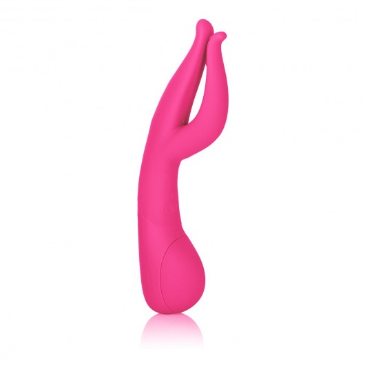 Розовый вибромассажер Impress™ Dual Kiss со стимуляцией клитора - 15 см. - California Exotic Novelties