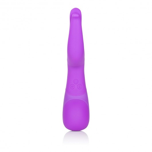Фиолетовый вибромассажер Impress Dual Kiss со стимуляцией клитора - 15 см. - California Exotic Novelties