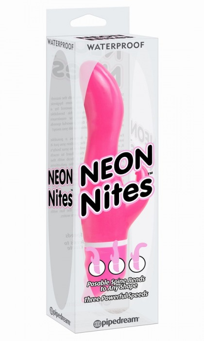 Розовый вибратор Neon Nites с гнущимся стволом - 21,6 см. - Pipedream
