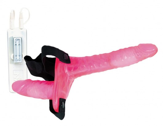 Поясной розовый виброфаллос с вагинальной пробкой - 17,5 см. - NMC - купить с доставкой в Москве