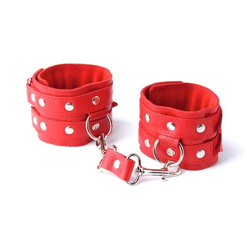 Красные кожаные наручники с велюровой подкладкой - Sitabella - купить с доставкой в Москве