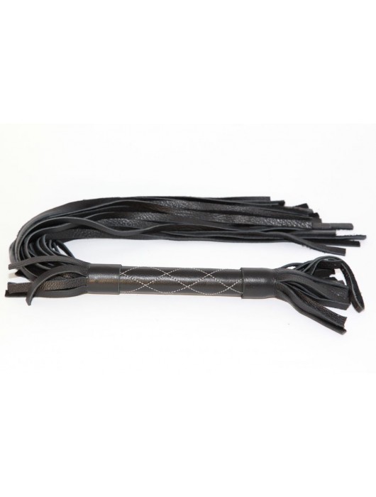 Чёрная многохвостая плетка с белыми простроченными ромбами - 45 см. - БДСМ Арсенал - купить с доставкой в Москве