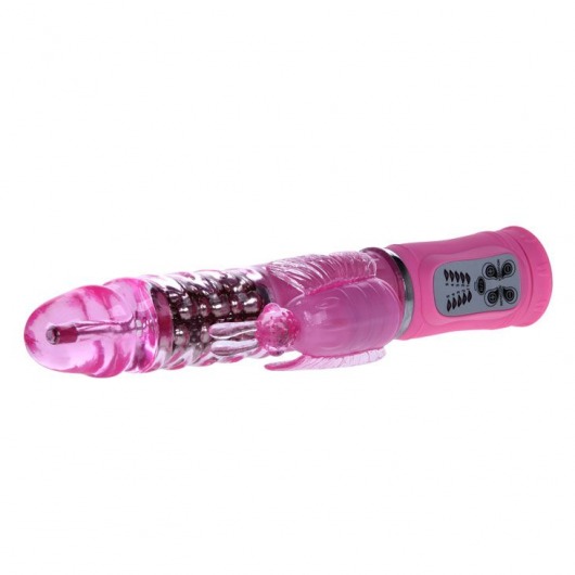 Розовый вибратор-бабочка с ротацией - 25,5 см. - Baile