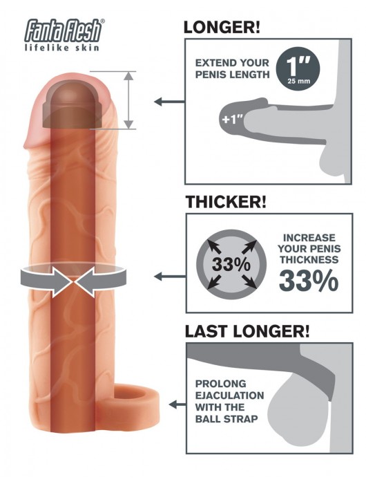 Телесная насадка с кольцом Perfect 1 Extension with Ball Strap - 17 см. - Pipedream - в Москве купить с доставкой