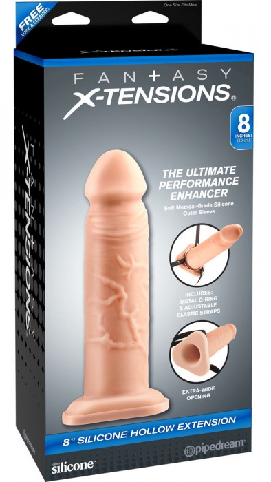 Телесный реалистичный фаллоимитатор с полостью Silicone Hollow Extension - 20 см. - Pipedream - купить с доставкой в Москве