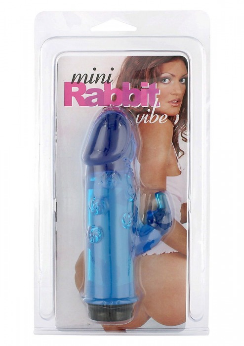 Синий вибратор с отростком Mini Rabbit Vibe - 14 см. - Seven Creations