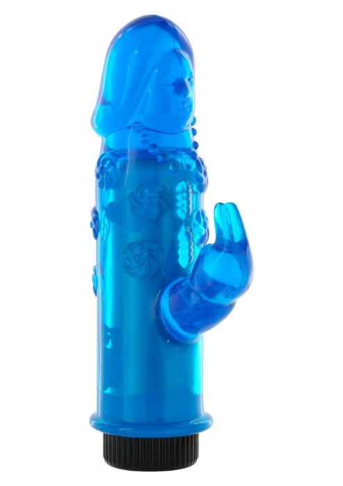 Синий вибратор с отростком Mini Rabbit Vibe - 14 см. - Seven Creations