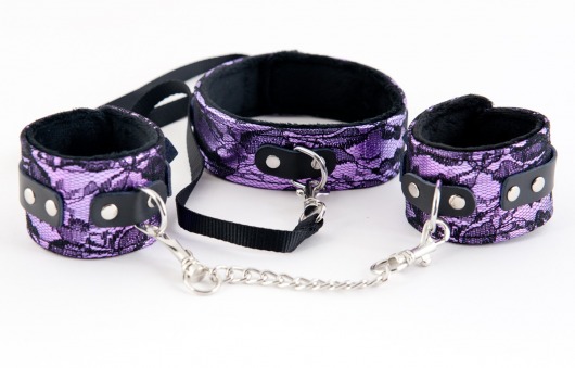 Пурпурный кружевной набор: ошейник и наручники - ToyFa - купить с доставкой в Москве