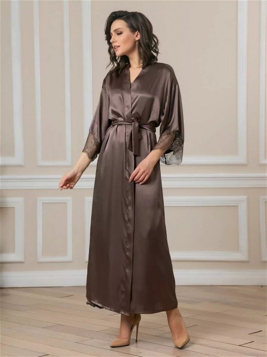 Длинный халат на поясе из искусственного шелка - Felisse купить с доставкой