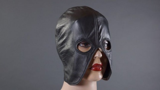 Чёрный кожаный полушлем с прорезями для глаз - Подиум - купить с доставкой в Москве
