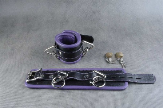 Подвёрнутые кожаные наручники с фиолетовым подкладом - Beastly - купить с доставкой в Москве