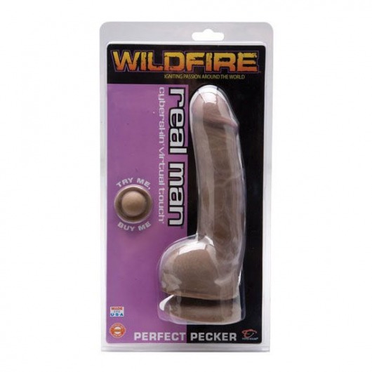 Коричневый фаллоимитатор на присоске Wildfire Real Man CyberSkin Perfect Pecker Dark - 20 см. - Topco Sales
