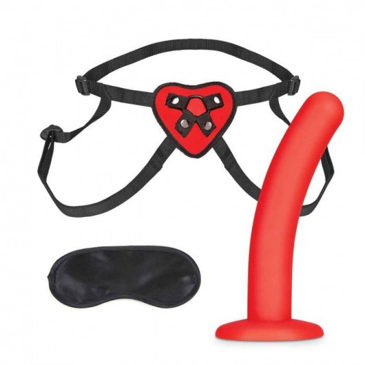 Красный поясной фаллоимитатор Red Heart Strap on Harness   5in Dildo Set - 12,25 см. - Lux Fetish - купить с доставкой в Москве