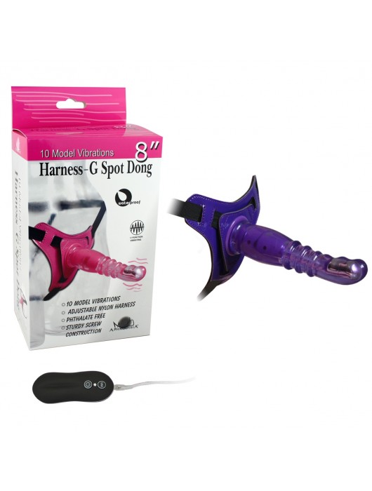 Фиолетовый страпон с вибрацией 10Mode Vibrations Harness-G spot Dong - 18 см. - Howells - купить с доставкой в Москве