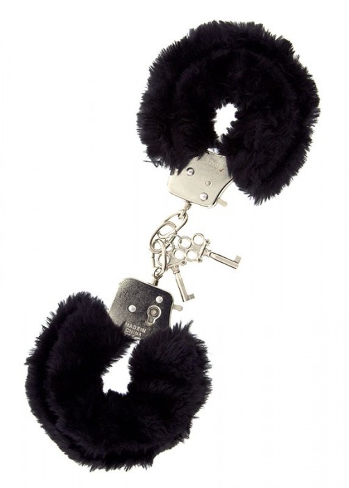 Металлические наручники с чёрной меховой опушкой - Dream Toys - купить с доставкой в Москве
