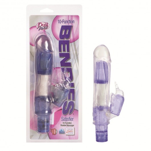 Лавандовый вибромассажёр Bendies Satisfier с клиторальным стимулятором - 14,5 см. - California Exotic Novelties