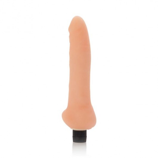Тонкий телесный вибратор с мошонкой Futurotic Slimline Vibrating Dong Ballsy - 17 см. - California Exotic Novelties