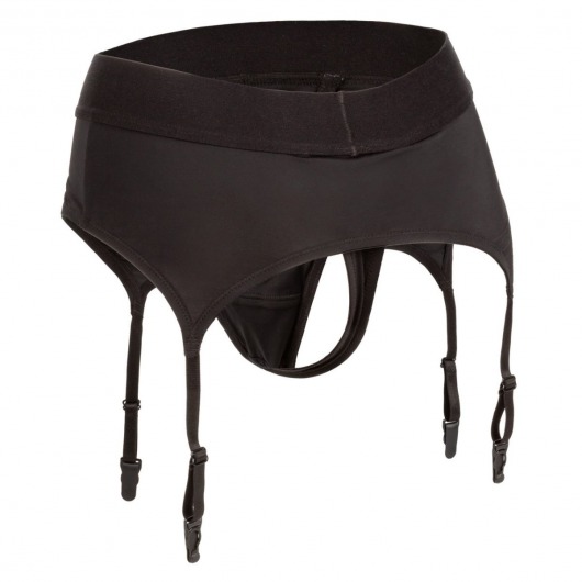 Черные трусики для страпона Thong with Garter размера S/M - California Exotic Novelties - купить с доставкой в Москве