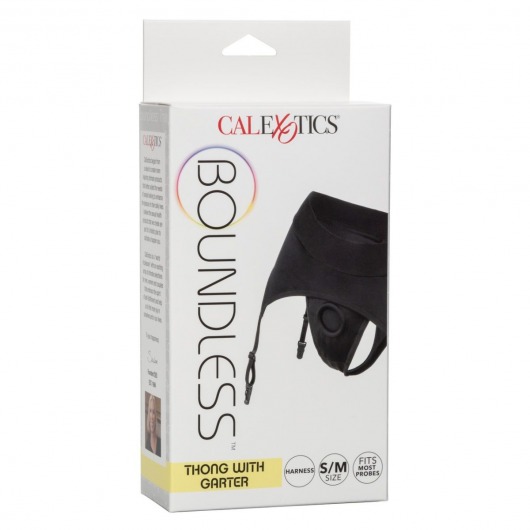 Черные трусики для страпона Thong with Garter размера S/M - California Exotic Novelties - купить с доставкой в Москве