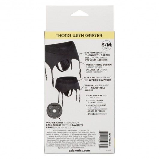 Черные трусики для страпона Thong with Garter размера S/M - California Exotic Novelties - купить с доставкой в Москве