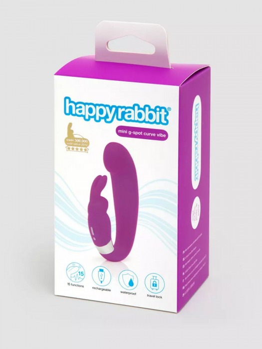 Лиловый вибратор Mini G-Spot Curve Vibe с клиторальным зайчиком - Happy Rabbit