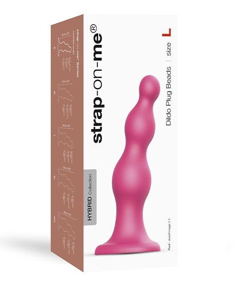 Розовая насадка Strap-On-Me Dildo Plug Beads size L - Strap-on-me - купить с доставкой в Москве