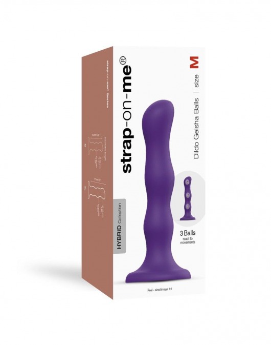 Фиолетовая насадка Strap-On-Me Dildo Geisha Balls size M - Strap-on-me - купить с доставкой в Москве