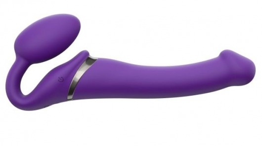 Фиолетовый безремневой вибрострапон Silicone Bendable Strap-On - size M - Strap-on-me - купить с доставкой в Москве