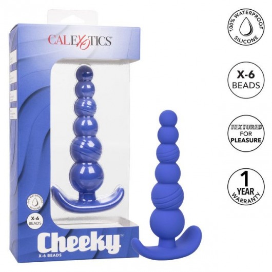 Синяя анальная пробка Cheeky X-6 Beads - 12,75 см. - California Exotic Novelties