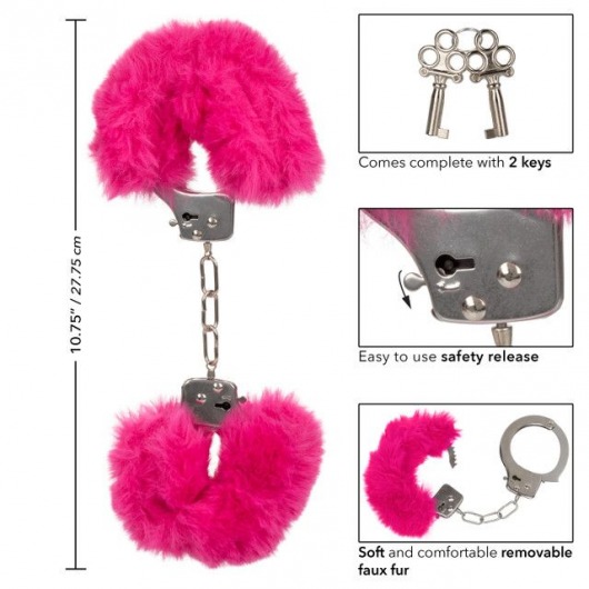 Металлические наручники с розовым мехом Ultra Fluffy Furry Cuffs - California Exotic Novelties - купить с доставкой в Москве