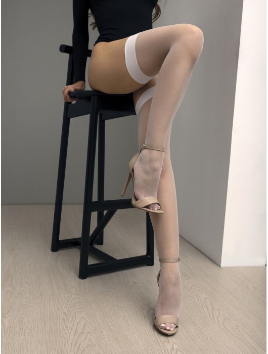 Белые матовые капроновые чулки под пояс - Le Frivole купить с доставкой
