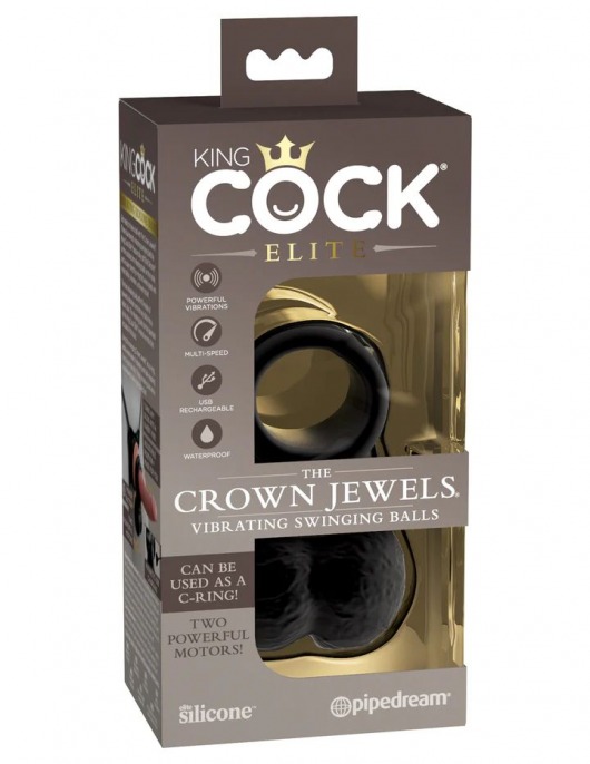 Черная вибронасадка King Cock Ellite The Crown Jewels - Pipedream - в Москве купить с доставкой