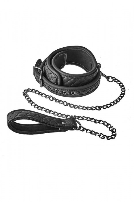 Черный ошейник с поводком COLLAR LEASH DIAMOND - Dream Toys - купить с доставкой в Москве