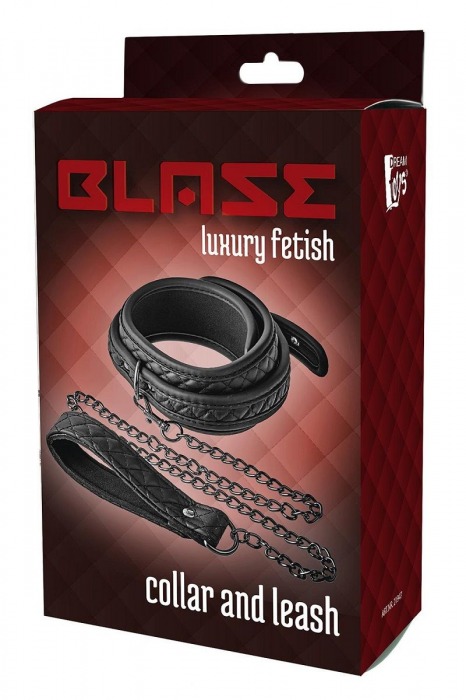 Черный ошейник с поводком COLLAR LEASH DIAMOND - Dream Toys - купить с доставкой в Москве