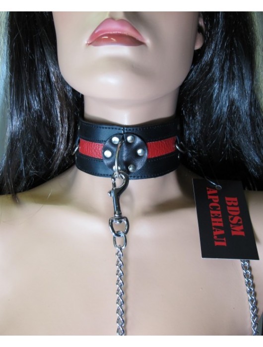 Металлический поводок с кожаной ручкой - БДСМ Арсенал - купить с доставкой в Москве