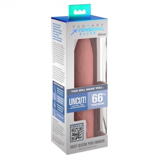 Телесная насадка-удлинитель Uncut Silicone Penis Enhancer - 17,8 см. - Pipedream - в Москве купить с доставкой