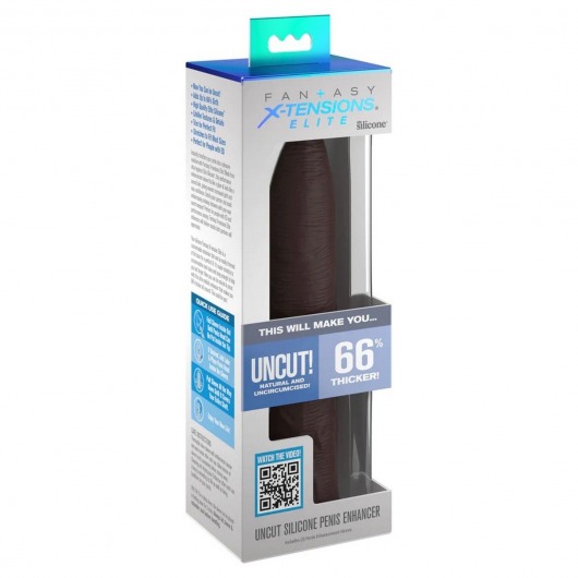 Коричневая насадка-удлинитель Uncut Silicone Penis Enhancer - 17,8 см. - Pipedream - в Москве купить с доставкой