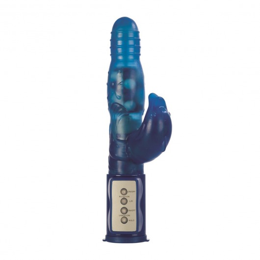 Синий компьютерный вибратор DOLPHIN с клиторальным отростком - 18 см. - California Exotic Novelties