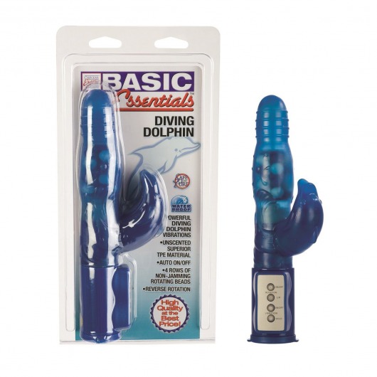 Синий компьютерный вибратор DOLPHIN с клиторальным отростком - 18 см. - California Exotic Novelties