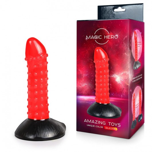 Красно-черный фантазийный фаллоимитатор с пупырышками - 20 см. - Bior toys
