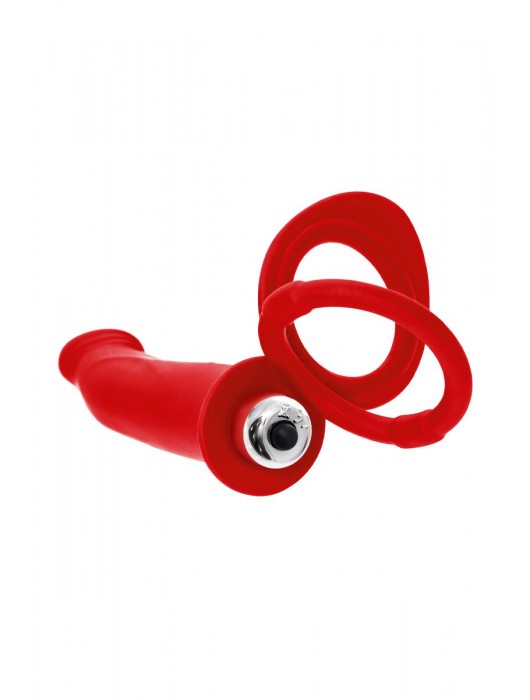 Красная насадка на пенис для двойного проникновения - 19 см. - ToyFa - купить с доставкой в Москве