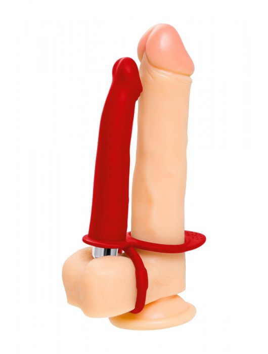 Красная насадка на пенис для двойного проникновения - 19 см. - ToyFa - купить с доставкой в Москве